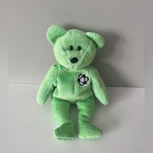 Ty Beanie Babies "Kicks" the Soccer Bear, a collectible plush toy, 1998.